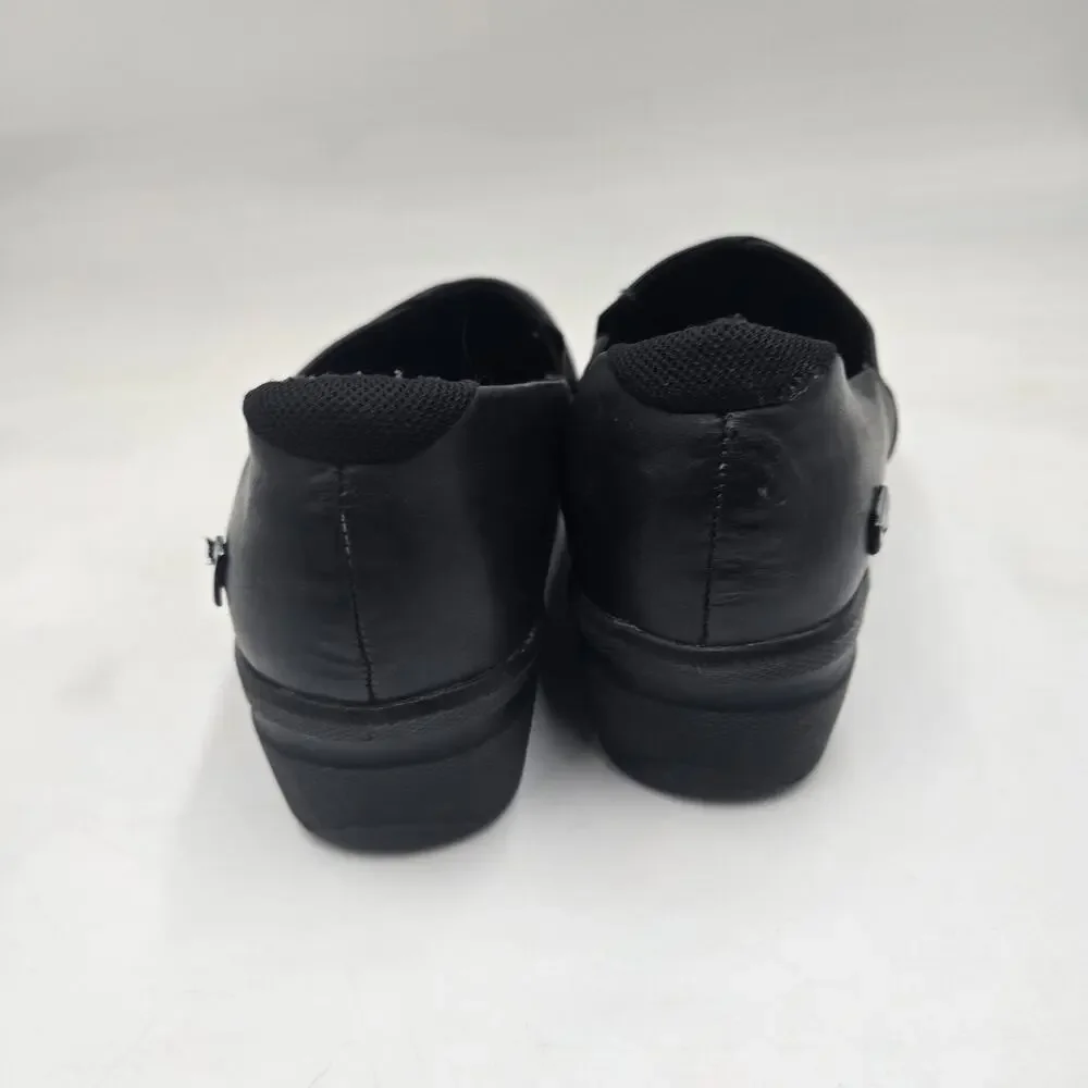 KEEN Kaci Black Full Grain Leather Slip On Clogs Shoes Womens 7.5 Nurse Work